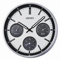 Seiko Wanduhr mit silbernem Aluminiumgehäuse, analogem Zifferblatt mit drei Hilfsziffern