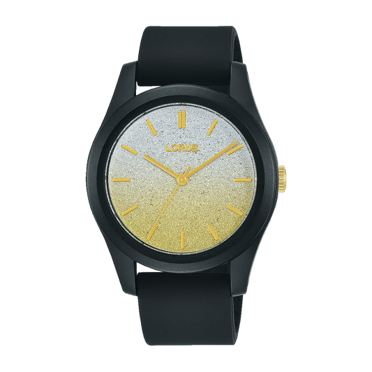 Lorus Sports RG269TX9 Damenuhr Champagner • Mineralglas • Schwarzes Silikonarmband