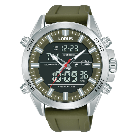 Lorus Sports RW669AX9 Herrenuhr Khaki • Analog-Digital Chronograph • 10 BAR Wasserdicht