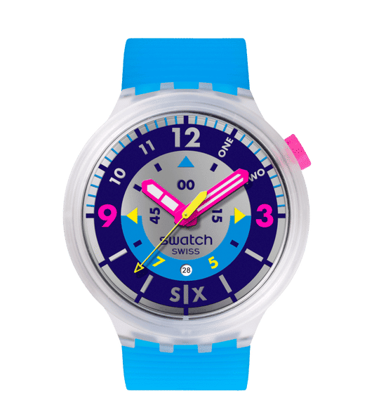 Swatch Big Bold SB01K400 Neon Hielo Armbanduhr • Big Bold Serie • Inspiriert von den 80ern