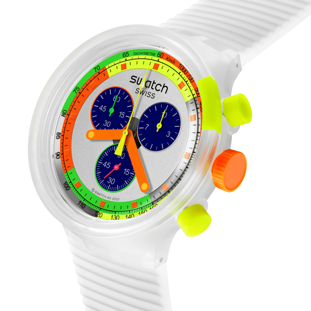 Swatch Neon Jelly SB02K100 Damen Armbanduhr Transparent • Mehrfarbiges Zifferblatt • Tachymeter-Skala, Bild 3
