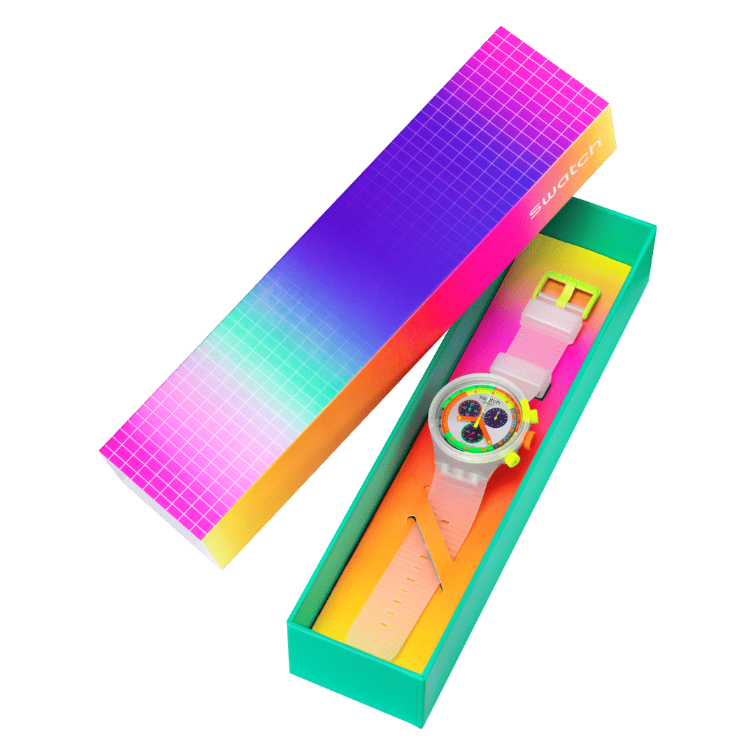 Swatch Neon Jelly SB02K100 Damen Armbanduhr Transparent • Mehrfarbiges Zifferblatt • Tachymeter-Skala, Bild 5