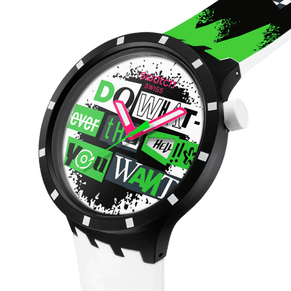 Swatch Big Bold SB03B701 Lash Out Armbanduhr Schwarz • Bioceramic-Gehäuse • Leuchtzeiger, Bild 3