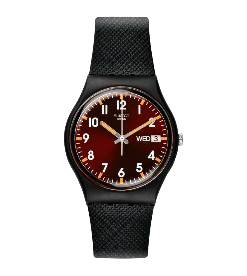 Swatch Originals SO28B704 Sir Red Damenuhr Burgund • Biosourced Gehäuse • Leuchtzeiger