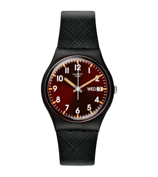 Swatch Originals SO28B704 Sir Red Damenuhr Burgund • Biosourced Gehäuse • Leuchtzeiger
