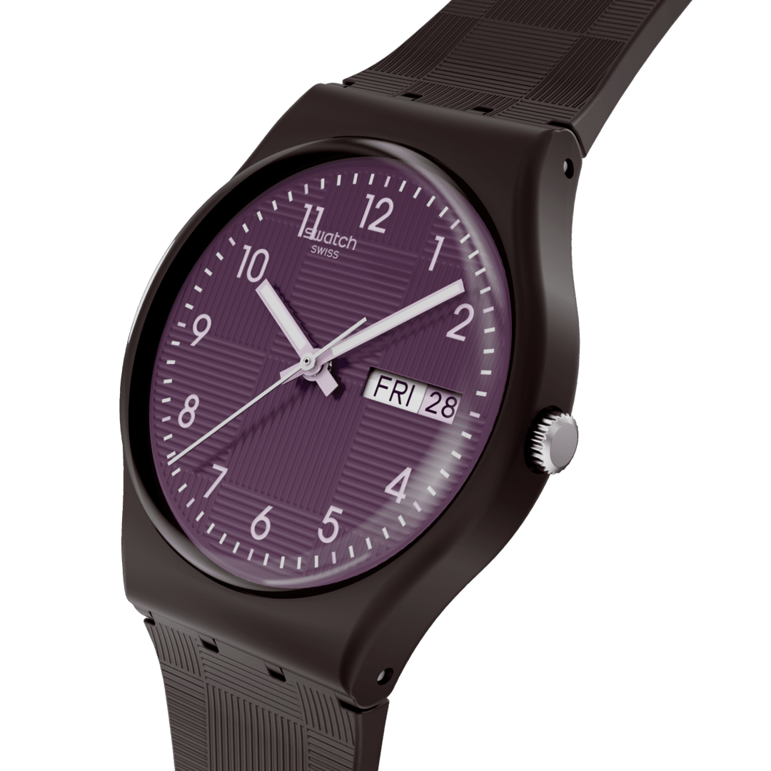 Swatch Weaving Wonders SO28C700 Damen Armbanduhr Dunkelbraun • Biosourced Gehäuse • Tag-Datum-Anzeige, Bild 3