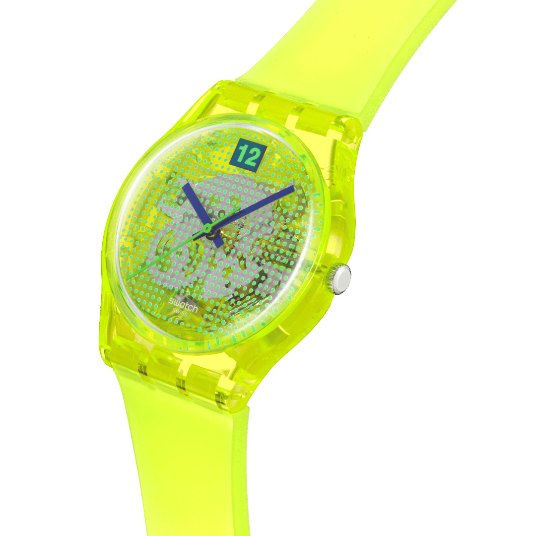 Swatch Originals Medium SO28J103 Luminously Lemon Damenuhr Transparent • Biosourciertes Gehäuse • 80s Retro-Design, Bild 3