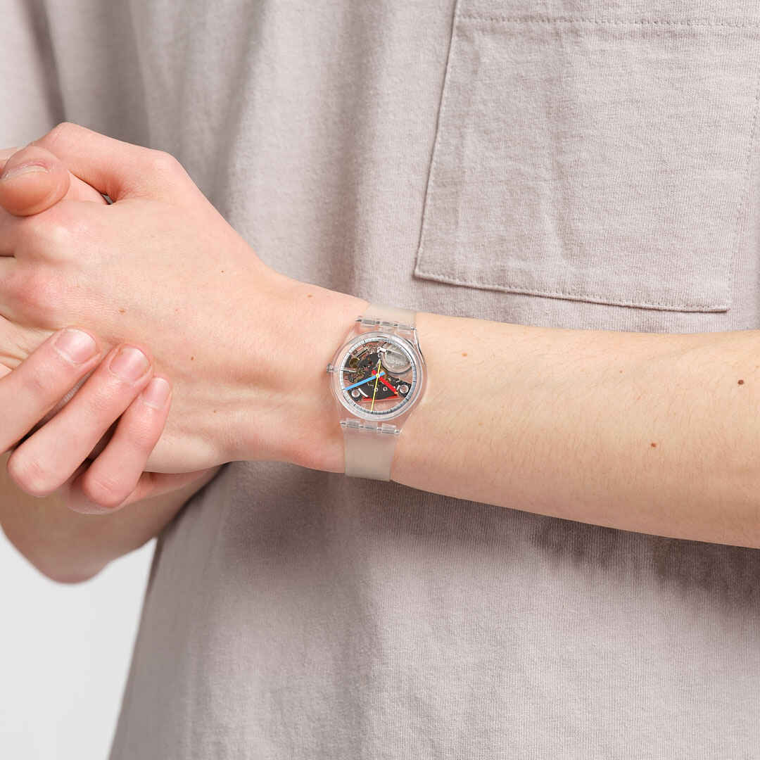 Swatch Originals Medium SO28K100-S06 Armbanduhr Transparent • Biosourced Gehäuse • Farbige Zeiger, Bild 7