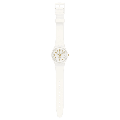 Swatch Originals Medium SO28W106-S14 Armbanduhr Weiß • Minimalistisches Design • Vergoldete Zeiger und Ziffern, Bild 3