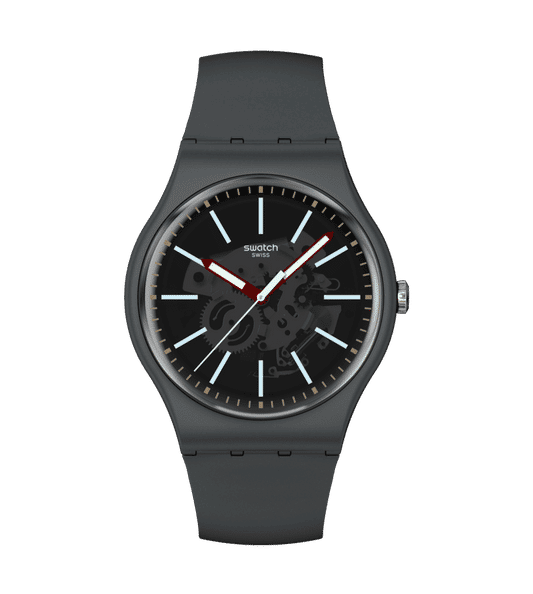 Swatch Originals Large SO29A101 Cobblestone Street Armbanduhr Dunkelgrau • Biosourced Gehäuse • Leuchtzeiger