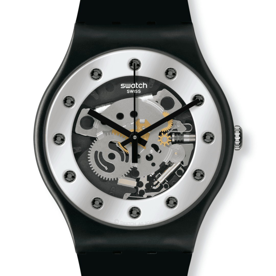 Swatch Originals Large SO29B109 Armbanduhr Schwarz • Biosourced-Gehäuse • Sichtfenster auf das Werk, Bild 3