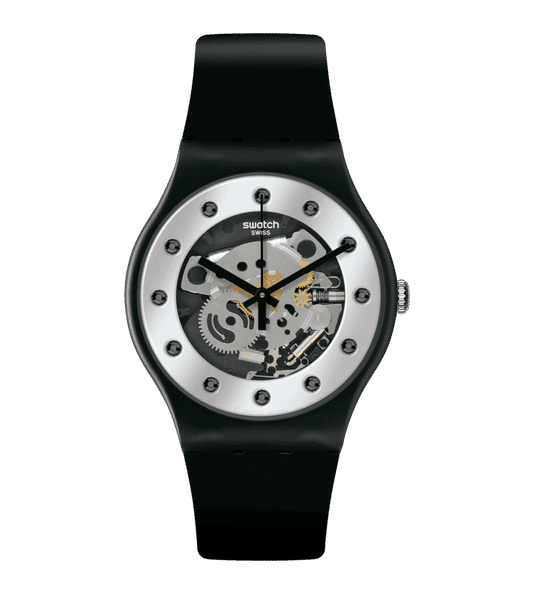Swatch Originals Large SO29B109 Armbanduhr Schwarz • Biosourced-Gehäuse • Sichtfenster auf das Werk