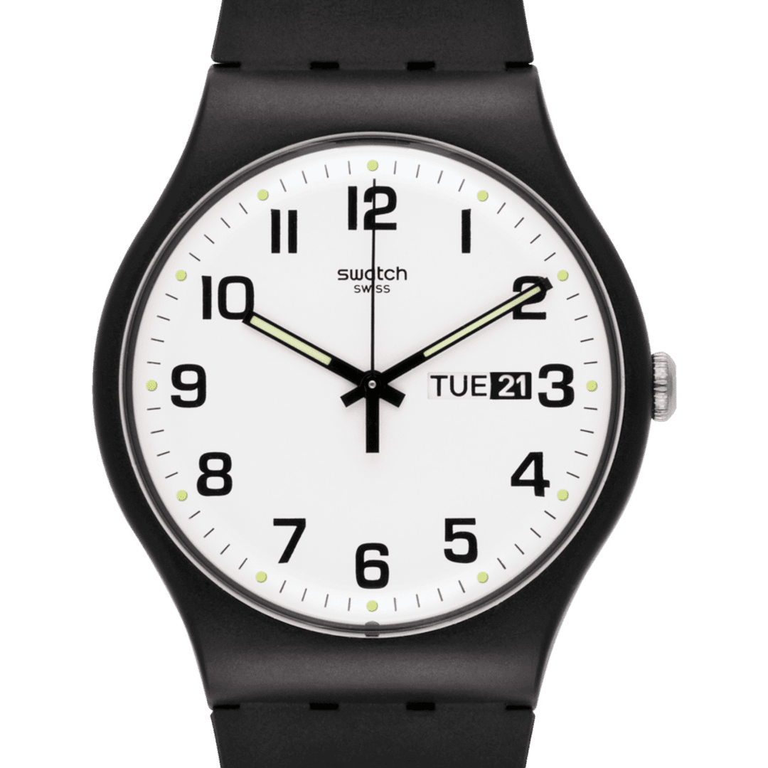 Swatch Originals Large SO29B703 Twice Again Armbanduhr Weiß • Biosourciertes Armband • Tag- und Datumsanzeige, Bild 3
