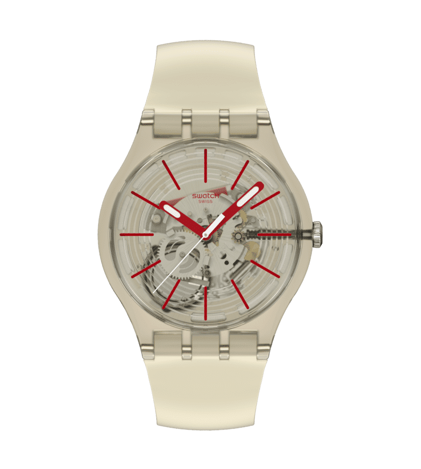 Swatch Originals Large SO29K119 Revealed in the Sand Armbanduhr Beige • Biosourced Gehäuse • Leuchtende Zeiger