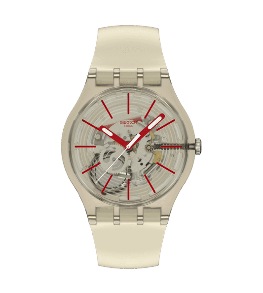 Swatch Originals Large SO29K119 Revealed in the Sand Armbanduhr Beige • Biosourced Gehäuse • Leuchtende Zeiger