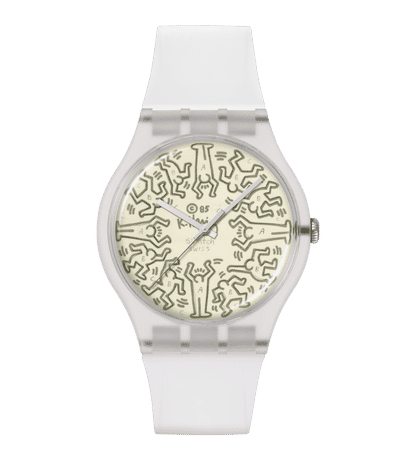 Swatch From The Archive SO29Z145 Armbanduhr Transparent • Biosourced-Gehäuse • Keith Haring Edition