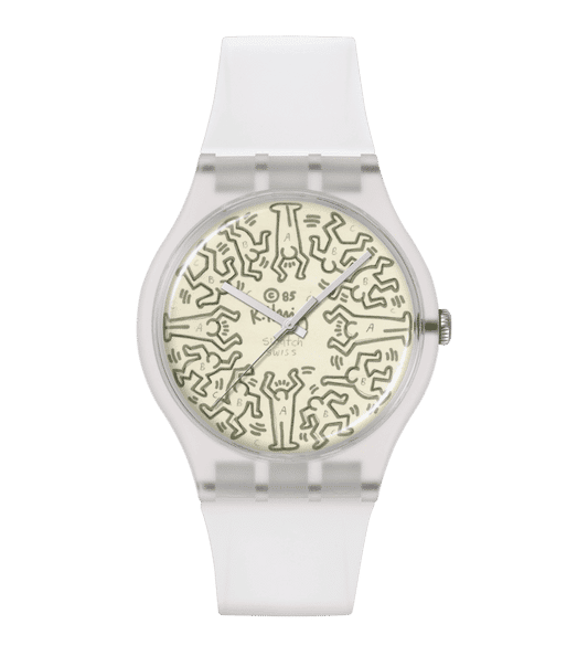 Swatch From The Archive SO29Z145 Armbanduhr Transparent • Biosourced-Gehäuse • Keith Haring Edition
