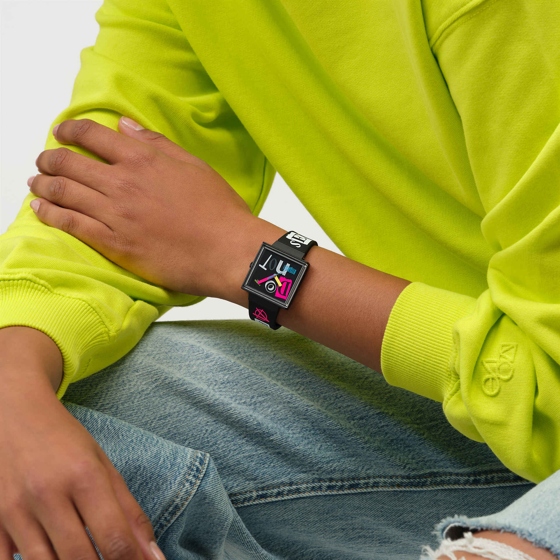 Swatch What If Square SO34B100 Unisex Armbanduhr Schwarz • Bioceramic-Gehäuse • Mehrfarbige Zeiger, Bild 2