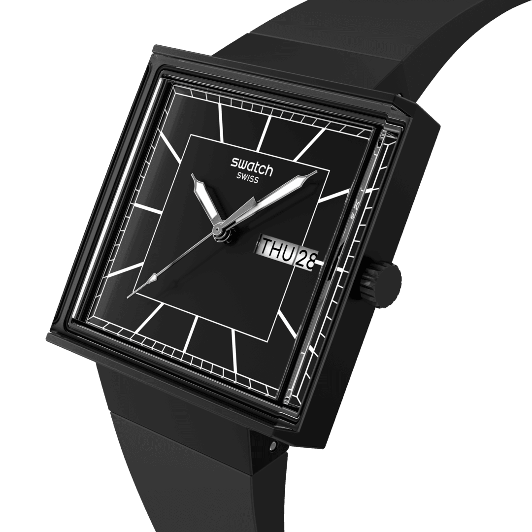 Swatch What If Square SO34B701 Herren Armbanduhr Schwarz • Biokeram​ik-Gehäuse • Leuchtzeiger, Bild 3