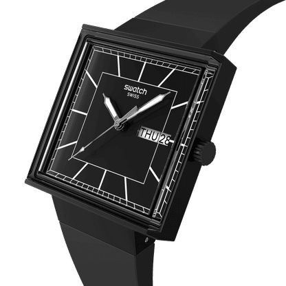 Swatch What If Square SO34B701 Herren Armbanduhr Schwarz • Biokeram​ik-Gehäuse • Leuchtzeiger, Bild 3