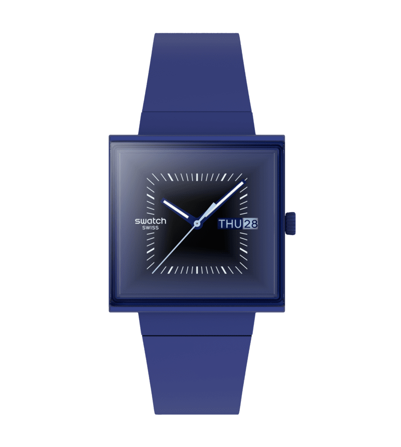 Swatch What If Square SO34N700 Squarely Blacklight Armbanduhr Schwarz • Quarzwerk • Unisex-Design