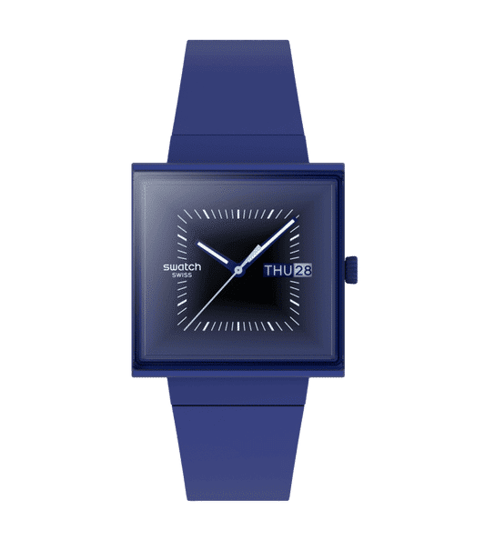 Swatch What If Square SO34N700 Squarely Blacklight Armbanduhr Schwarz • Quarzwerk • Unisex-Design