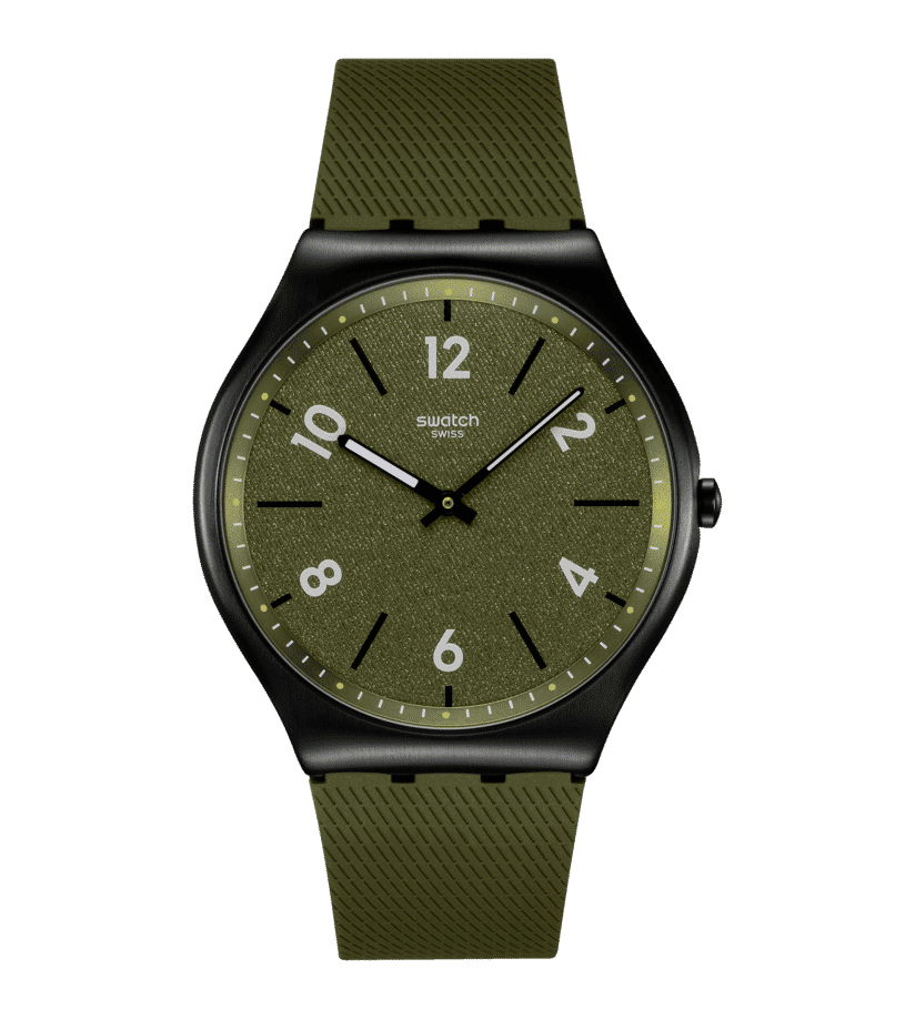 Swatch New Skin Irony SS07B115 Damen Armbanduhr Dunkelgrün • Leuchtzeigerzeiger • Ultraflach