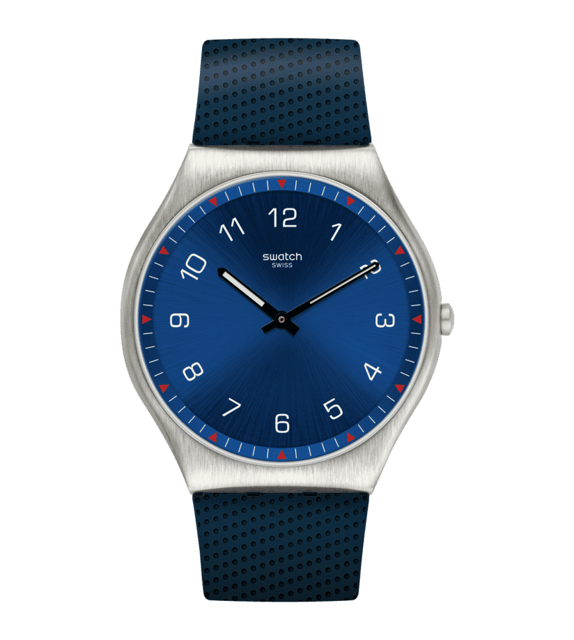 Swatch New Skin Irony SS07S102 Skinnavy Armbanduhr Dunkelblau • Ultradünn • Swatch Glow Zeiger