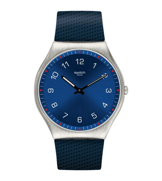 Swatch New Skin Irony SS07S102 Skinnavy Armbanduhr Dunkelblau • Ultradünn • Swatch Glow Zeiger