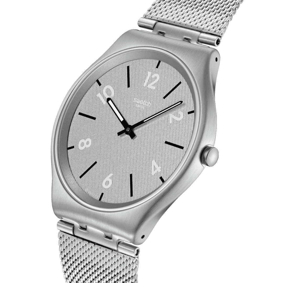 Swatch New Skin Irony SS07S152M Getting meshy Armbanduhr Silber • Leuchtende Zeiger • Mesh-Armband, Bild 3