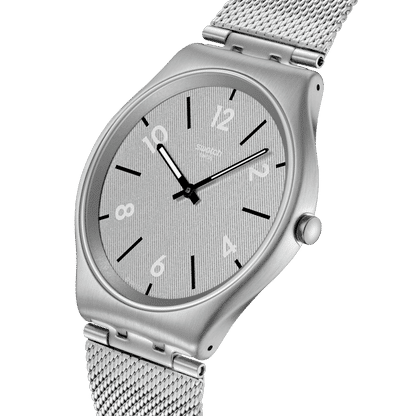 Swatch New Skin Irony SS07S152M Getting meshy Armbanduhr Silber • Leuchtende Zeiger • Mesh-Armband, Bild 3