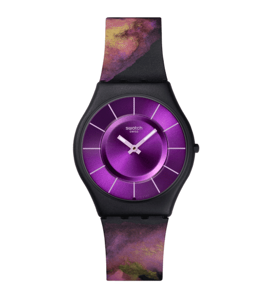 Swatch Skin SS08B106 Paradise Bloom Damenuhr Lila • Biosourced Gehäuse • Leuchtzähler