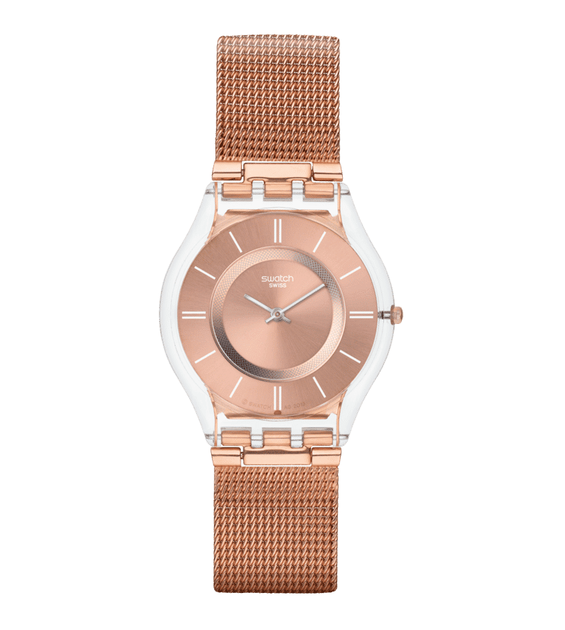 Swatch Skin SS08K104M Hello Darling Damen Armbanduhr • Ultra-flaches Gehäuse • Transparentes Design