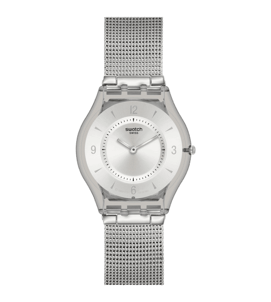 Swatch Metal Knit Again SS08M100M Armbanduhr • Skin-dünn • Gestricktes Metallarmband