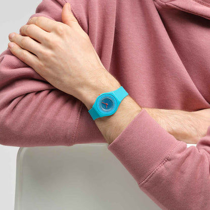 Swatch Skin SS08N114 Radiantly Teal Damenuhr • Ultra-dünnes Gehäuse aus biobasierten Materialien • Farbverlauf-Zifferblatt