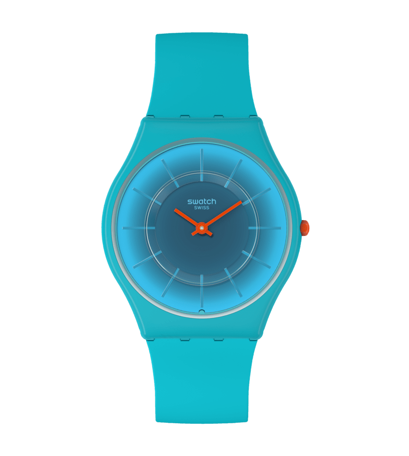 Swatch Skin SS08N114 Radiantly Teal Damenuhr • Ultra-dünnes Gehäuse aus biobasierten Materialien • Farbverlauf-Zifferblatt