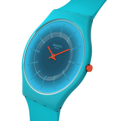 Swatch Skin SS08N114 Radiantly Teal Damenuhr • Ultra-dünnes Gehäuse aus biobasierten Materialien • Farbverlauf-Zifferblatt