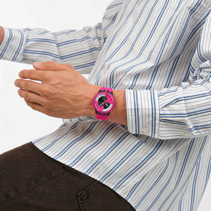 Swatch New Chrono Plastic SUSB110 Armbanduhr Fuchsia • Chronograph • Leuchtzeiger, Bild 7