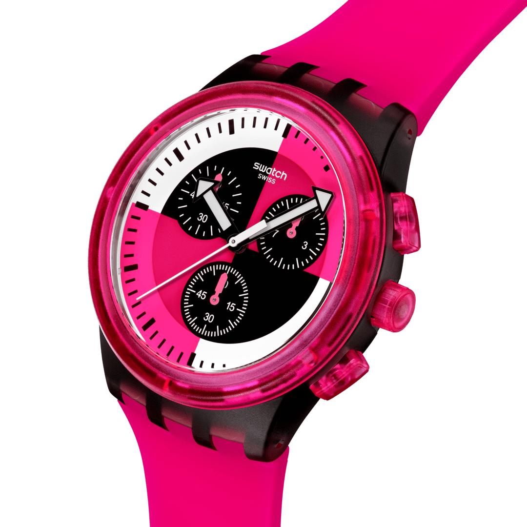 Swatch New Chrono Plastic SUSB110 Armbanduhr Fuchsia • Chronograph • Leuchtzeiger, Bild 3