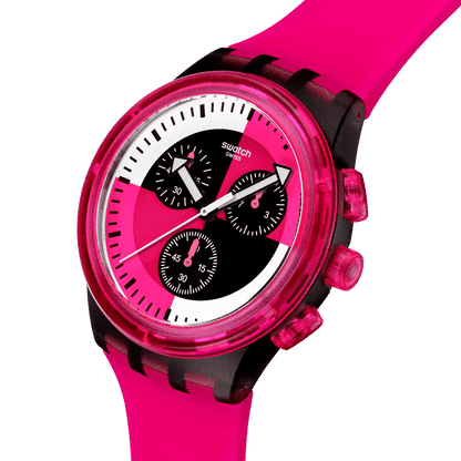 Swatch New Chrono Plastic SUSB110 Armbanduhr Fuchsia • Chronograph • Leuchtzeiger, Bild 3