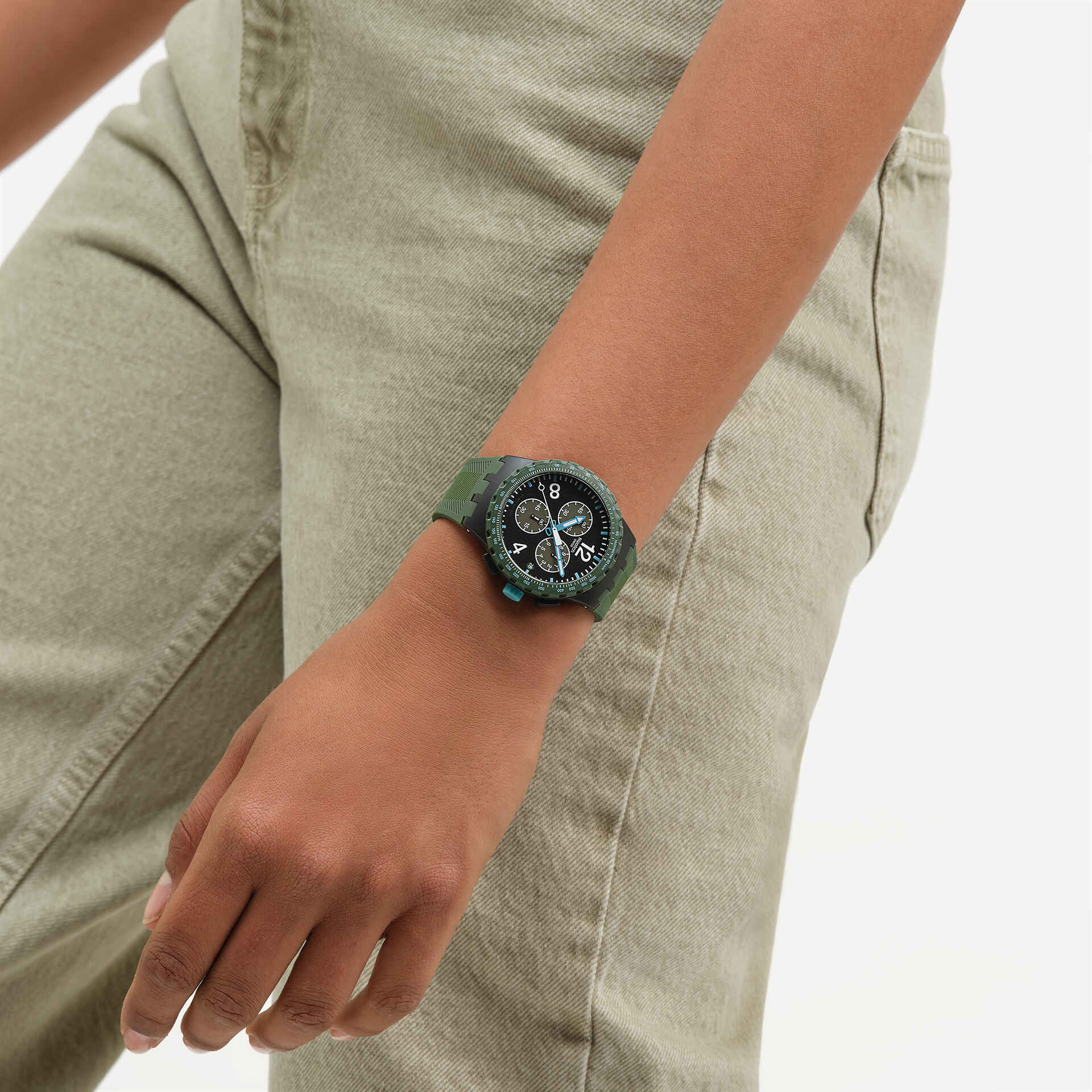 Swatch New Chrono Plastic SUSB421 Herren Armbanduhr Oliv • Chronograph • Leuchtmasse, Bild 5