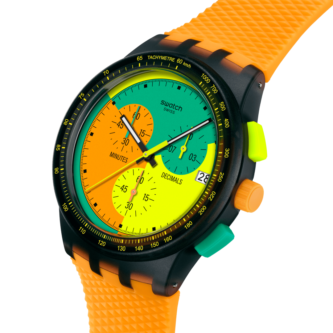 Swatch Neon Signal Flag SUSB422 Herren Armbanduhr Transparent • Chronograph • Tachymeter-Lünette, Bild 3