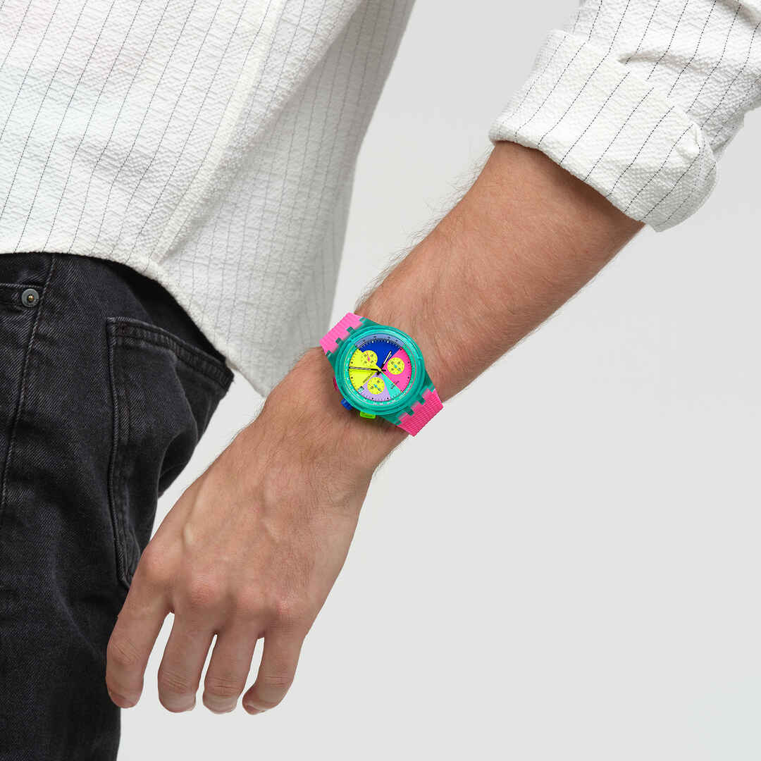 Swatch Neon Flash Arrow SUSG408 Herrenuhr Mehrfarbig • Chronograph mit Tachymeter • Leuchtende Zeiger, Bild 7