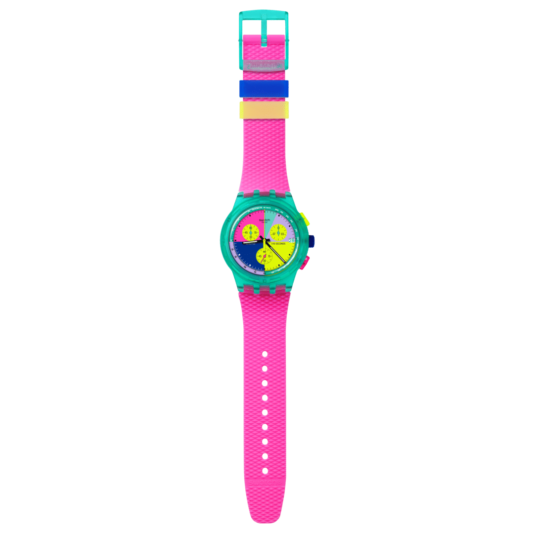Swatch Neon Flash Arrow SUSG408 Herrenuhr Mehrfarbig • Chronograph mit Tachymeter • Leuchtende Zeiger, Bild 4