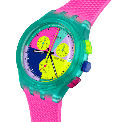 Swatch Neon Flash Arrow SUSG408 Herrenuhr Mehrfarbig • Chronograph mit Tachymeter • Leuchtende Zeiger, Bild 3