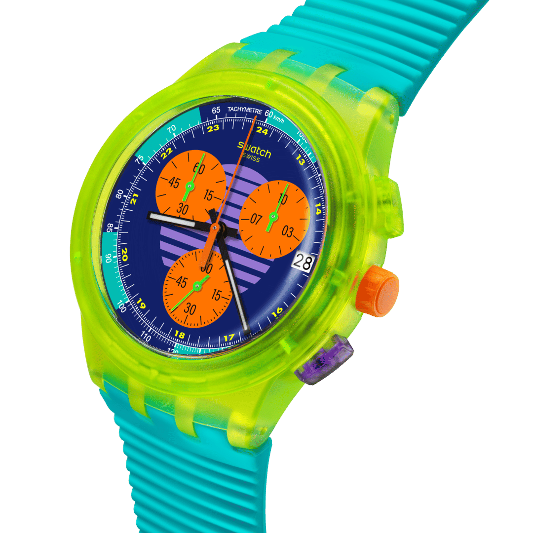 Swatch Neon Wave SUSJ404 Herren Armbanduhr Gelb • Chronograph • Leuchtzeiger, Bild 3