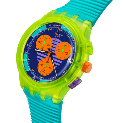 Swatch Neon Wave SUSJ404 Herren Armbanduhr Gelb • Chronograph • Leuchtzeiger, Bild 3