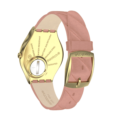 Swatch Irony SYXG114 Damenuhr Rosa • Goldfarben-PVD-Edelstahlgehäuse • Geprägtes Lederarmband, Bild 7