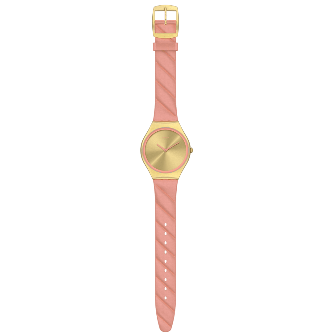 Swatch Irony SYXG114 Damenuhr Rosa • Goldfarben-PVD-Edelstahlgehäuse • Geprägtes Lederarmband, Bild 6
