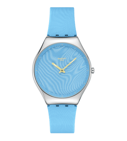 Swatch Skin Irony SYXS164 Damen Armbanduhr Blau • Ultra-flaches Skin-Gehäuse • Irisierendes Design